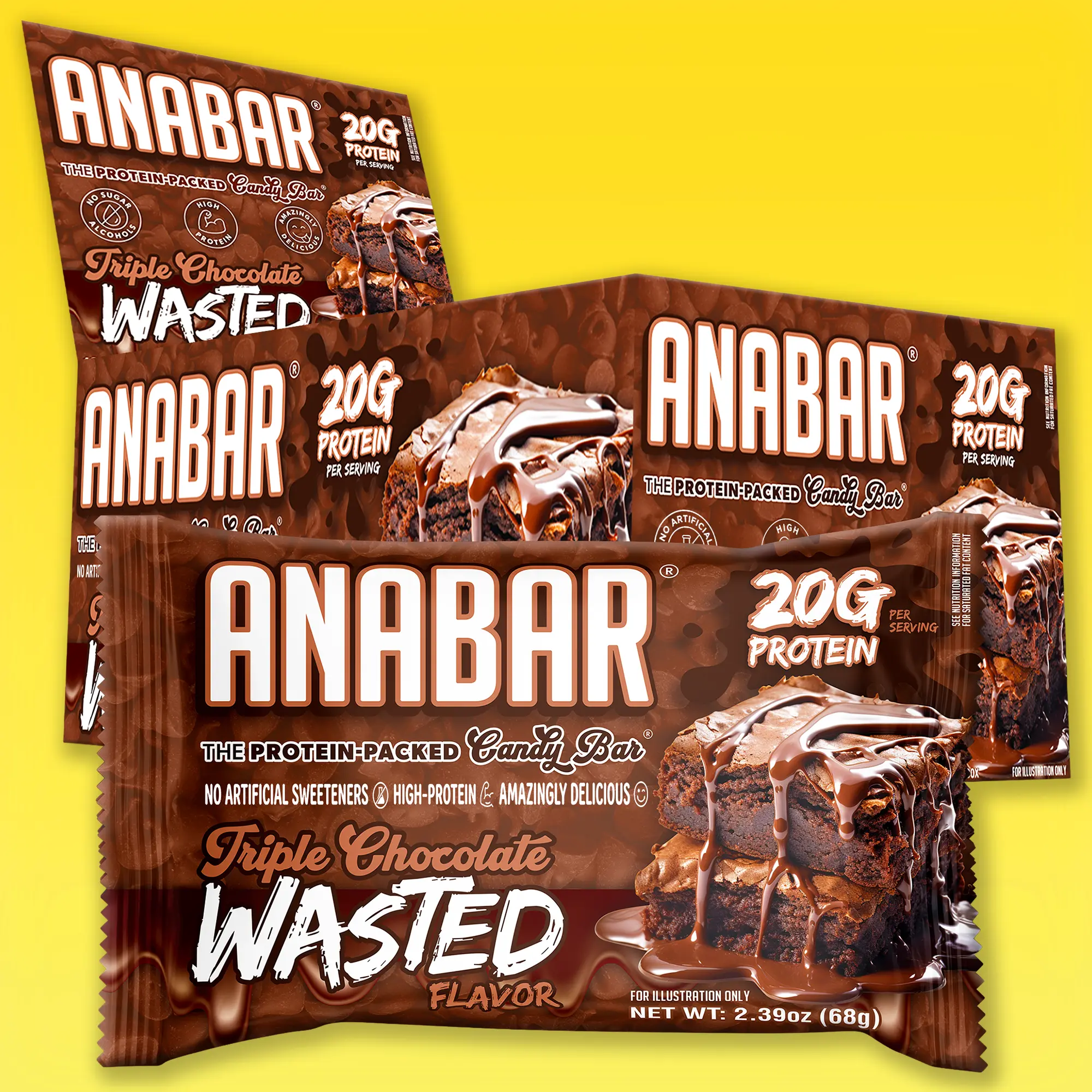 Anabar Triple Chocolate Wasted - 12 Pack - Best Tasting Protein Bar With 20g Protein & No Sugar Alcohols. Candy Bar Flavor With Protein Bar Nutrition. Healthy Dessert Snack With Protein