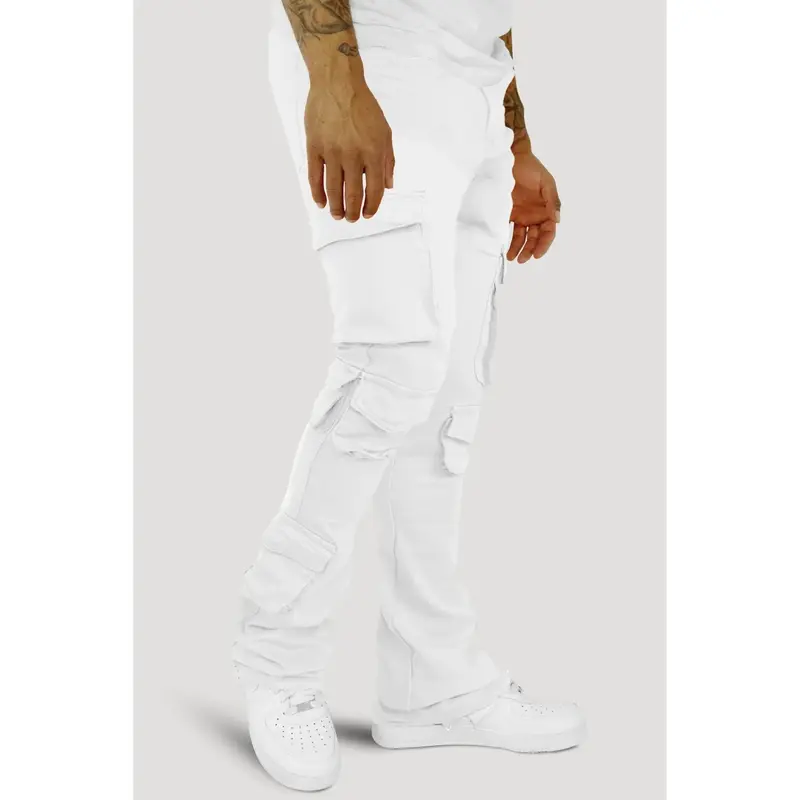 Vortex Cargo Stacked Denim Jeans (White)