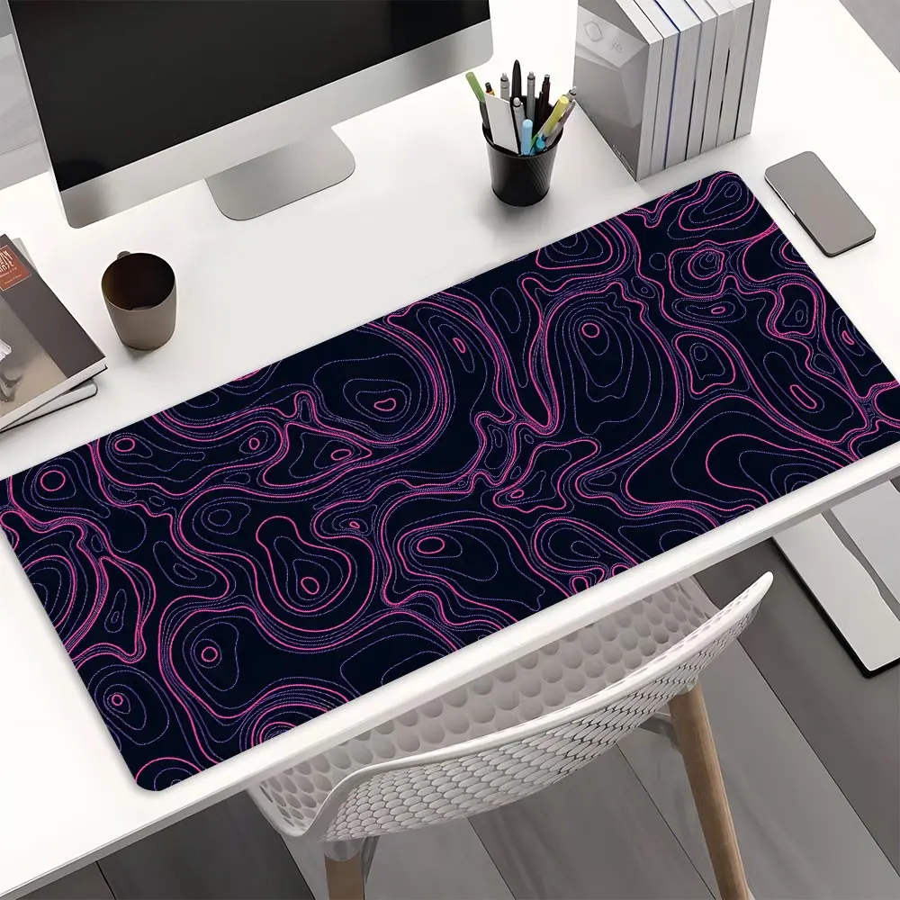Pink Black Topographic Desk Mat XXL, Large Gaming Mouse Pad with Anti-Slip Base, Minimalist Contour Map Style Desk Pad for Office & Gaming, Aesthetic Desk Mat for Gamers, Great Gift