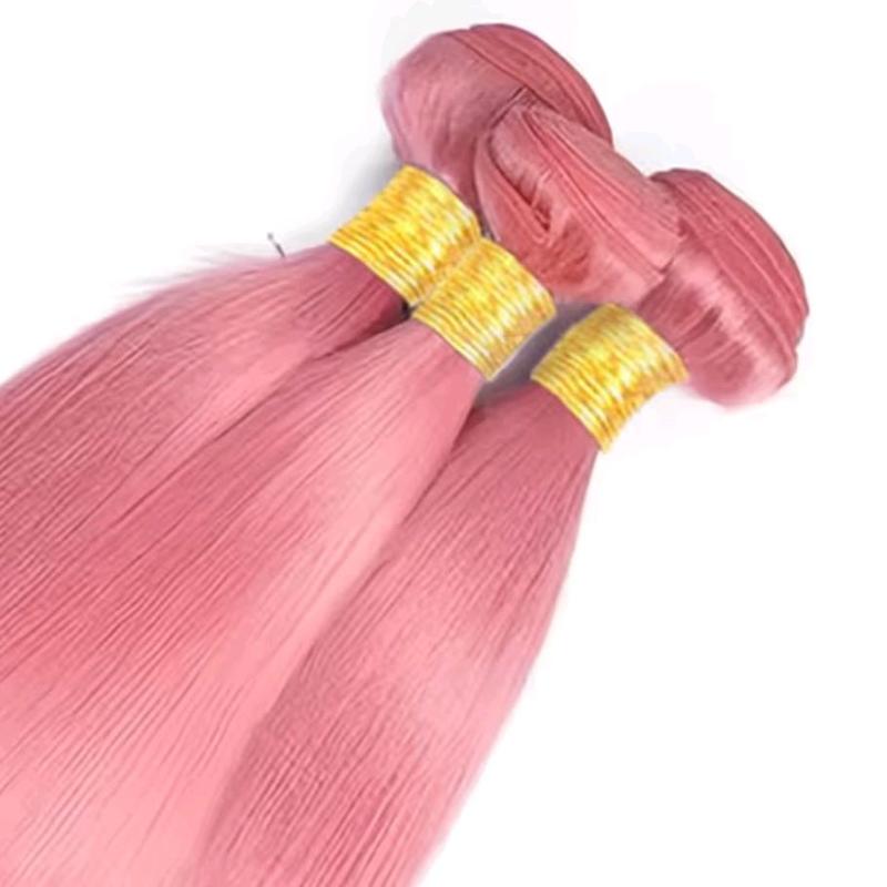 Pink Bundles Straight Bundles Human Hair 22 24 26 Inch Brazilian Virgin Hair Pink Straight Bundles Human Hair Extensions 3 Bundle 50 Gram Per Bundle