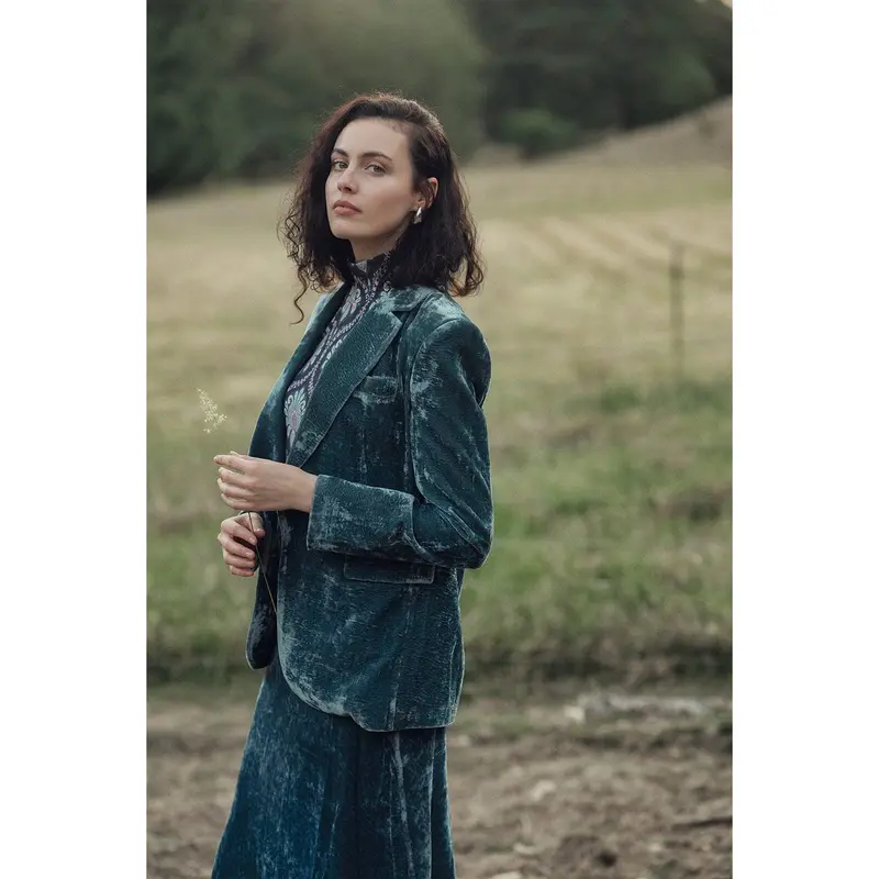 Velvet Blazer-Teal