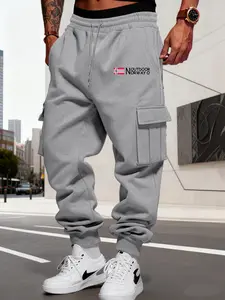 Men's Casual Fitted Long Pants with Side Pockets, Norway Flag Print, Thick Comfortable Warm Fabric, Fall & Winter Outdoor Wear