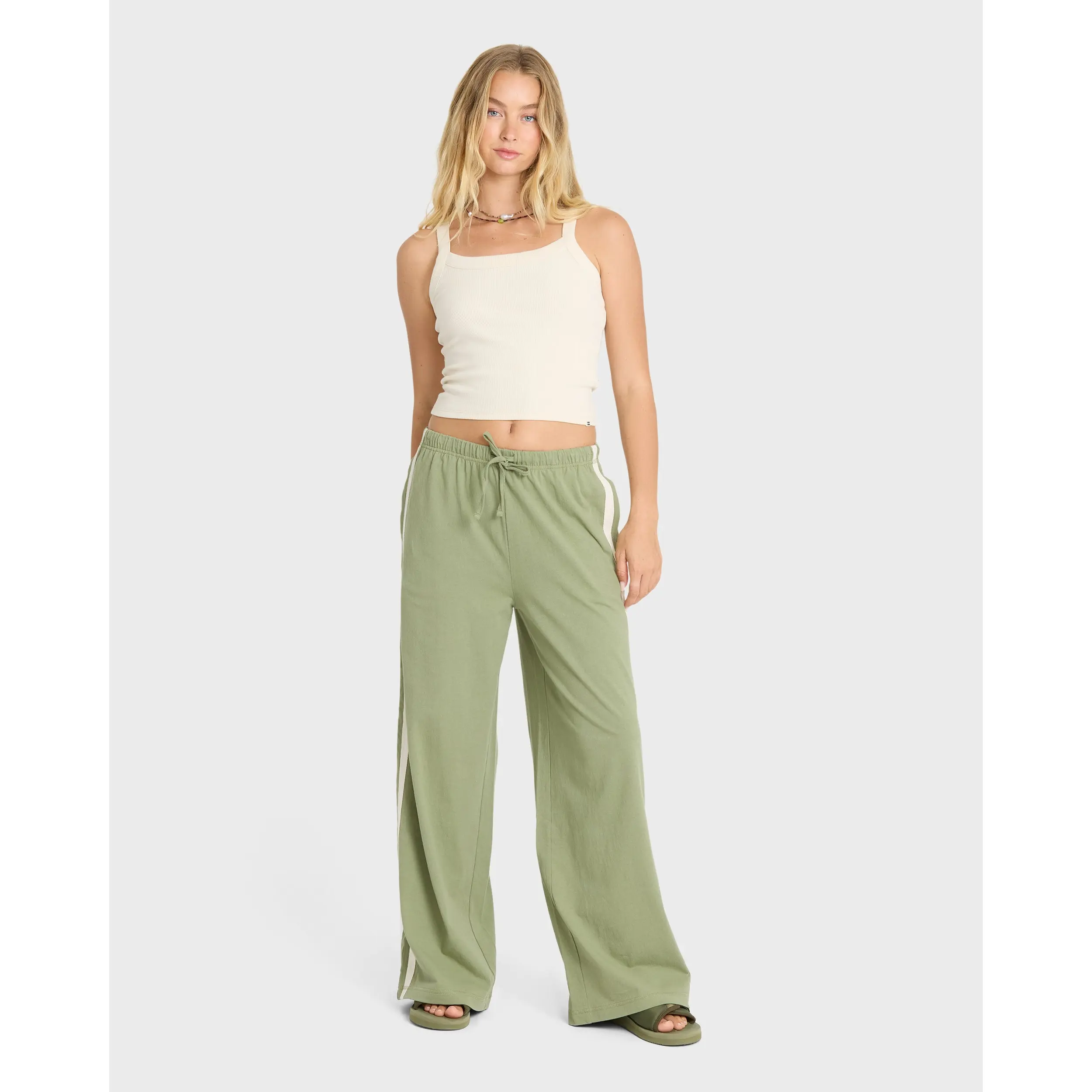 BILLABONG Wave Stamp Knit Pants, Women's Mid Rise Wide Leg Cotton Jersey Sweatpants with Drawstring Waist and Side Taping, Casual Lounge Pants Comfy Womenswear