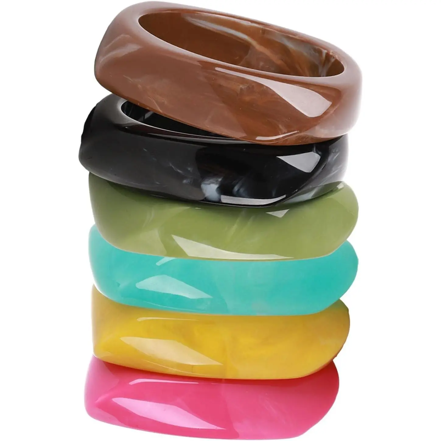 6 Pcs Acrylic Resin Chunky Bangle Bracelets for Women, Colorful Glass Bracelets Vintage Wide Irregular Geometric Plastic Bracelet for Women Jewelry