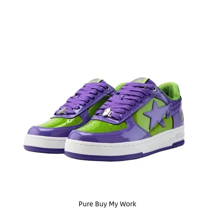 Low Top Purple Green Patent Leather Skate Shoes Star Pattern Lace Up Casual Street Fashion Sneakers For Men Women
