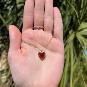 Gold Heart Necklace Carnelian Necklace for Women, Red Heart Pendant Necklace Heart Jewelry as Mother's Day Gifts, Red Stone Love Necklaces as Anniversary Birthday Gifts for Her