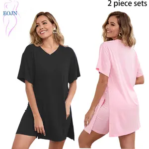Difanlv Women Plus Size 2 Piece Outfits Short Sleeve Tunic Tops and Skinny Biker Shorts Sets Tracksuits Womenswear Bodycon,Comfort