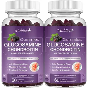 Mulittea Glucosamine Chondroitin Gummies - Extra Strength Joint Support Supplement with MSM & Elderberry for Natural Joint, Antioxidant Immune Support for Adults, Men & Women-(2 Pack)