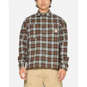 Carre Workwear Long Sleeve Button Up Shirt Brown-Plaid