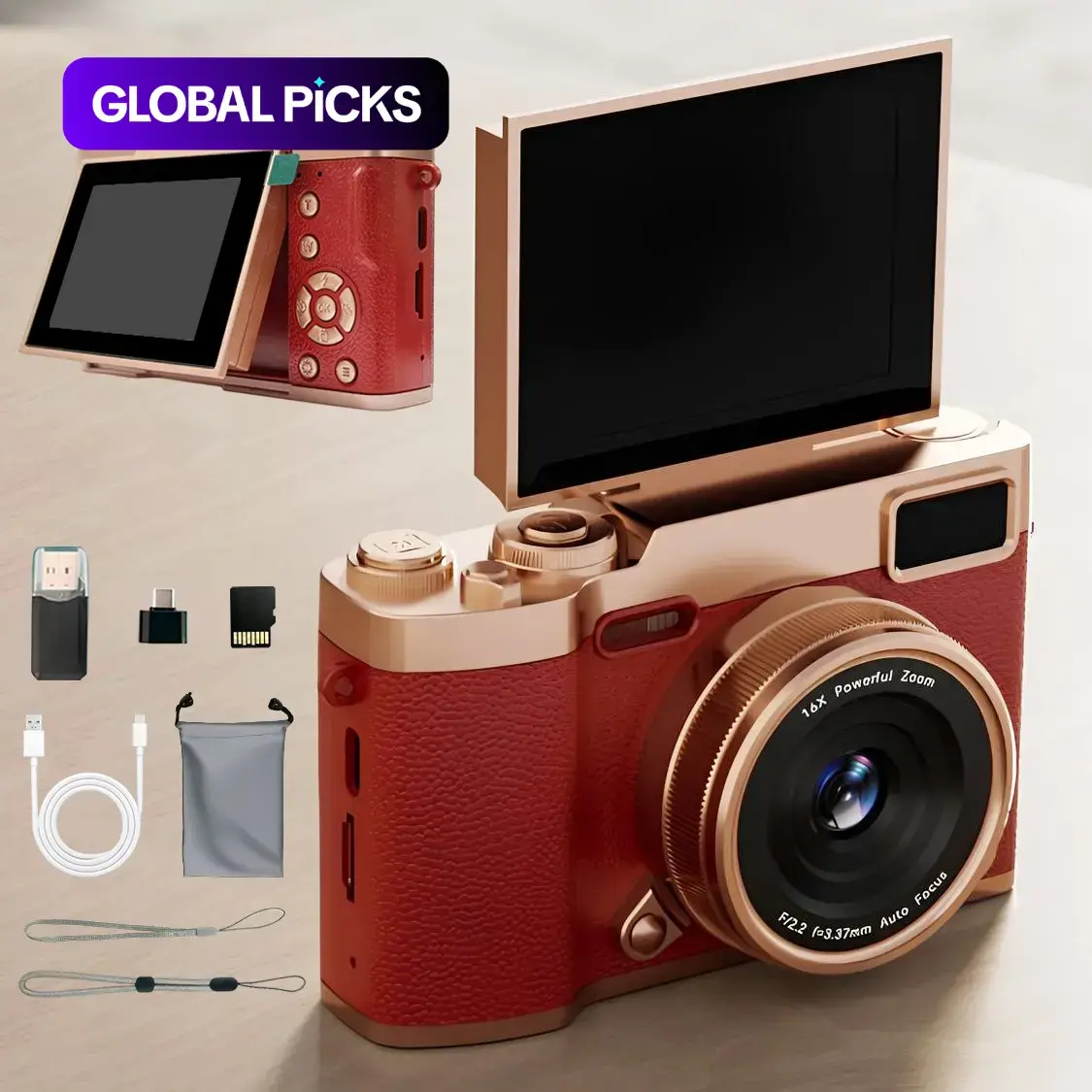 Flip-Screen Retro Vintage Digital Camera for Teens, Cute Pocket Digital Camera with Filters, Entry-Level Beginner Digital Camera for Students with Memory Card, Perfect Gift for Christmas, Back to School and New Year #GLOBAL PICKS