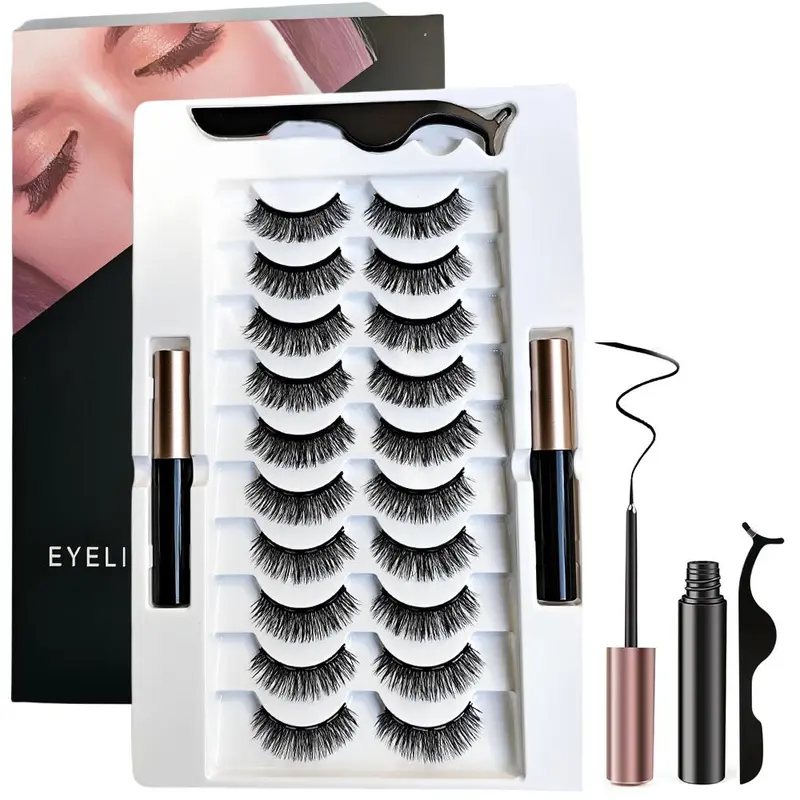 Magnetic Eyelashes with Applicator, Soft Magnetic Eyelashes, 10 Pairs Reusable Natural Look Voluminous False Eyelash Extensions, Curl Diy Volume Eyelashes, Eye Makeup Product for Women & Girls, Eyelash Set, Daily Cosmetic, Fake Lashes