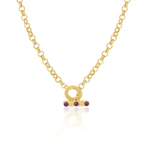 MYTYS Gold Tone Toggle Clasp Necklace With Purple Accent Stones For Women Elegant Fashion Jewelry