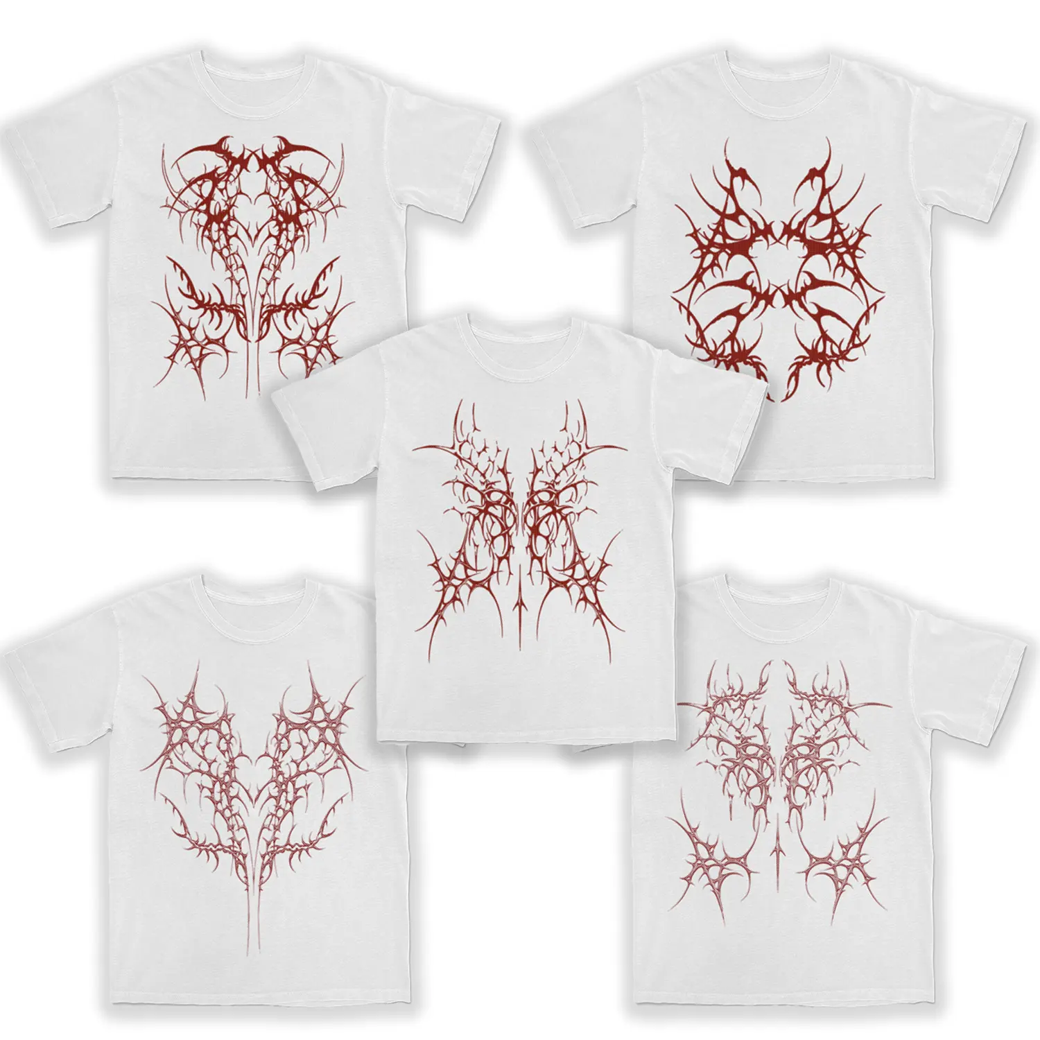 White and Red Cyber Sigilism Gothic Style T-Shirt - Multiple