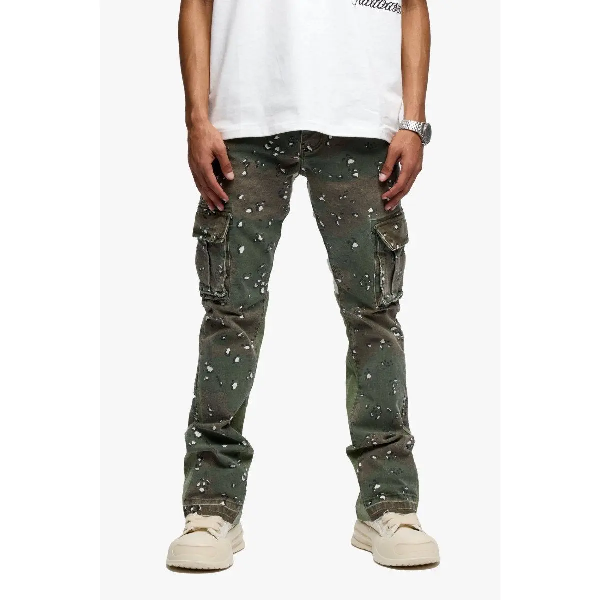 Mid Rise Camouflage Jeans for Women, Streetwear Flare Fit with Utility Cargo Pockets, Stretch Cotton Blend, Mid Rise Jeans, Streetwear Jeans