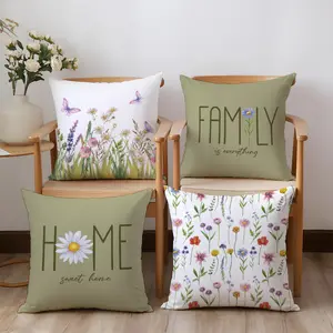 4pcs Spring Single-Sided Printed Throw Pillow Covers | Watercolor Daisy Text, Suitable for Home Living Room, Bedroom, Outdoor Decor, Polyester, Machine Washable, Contemporary Style by MEMNUN