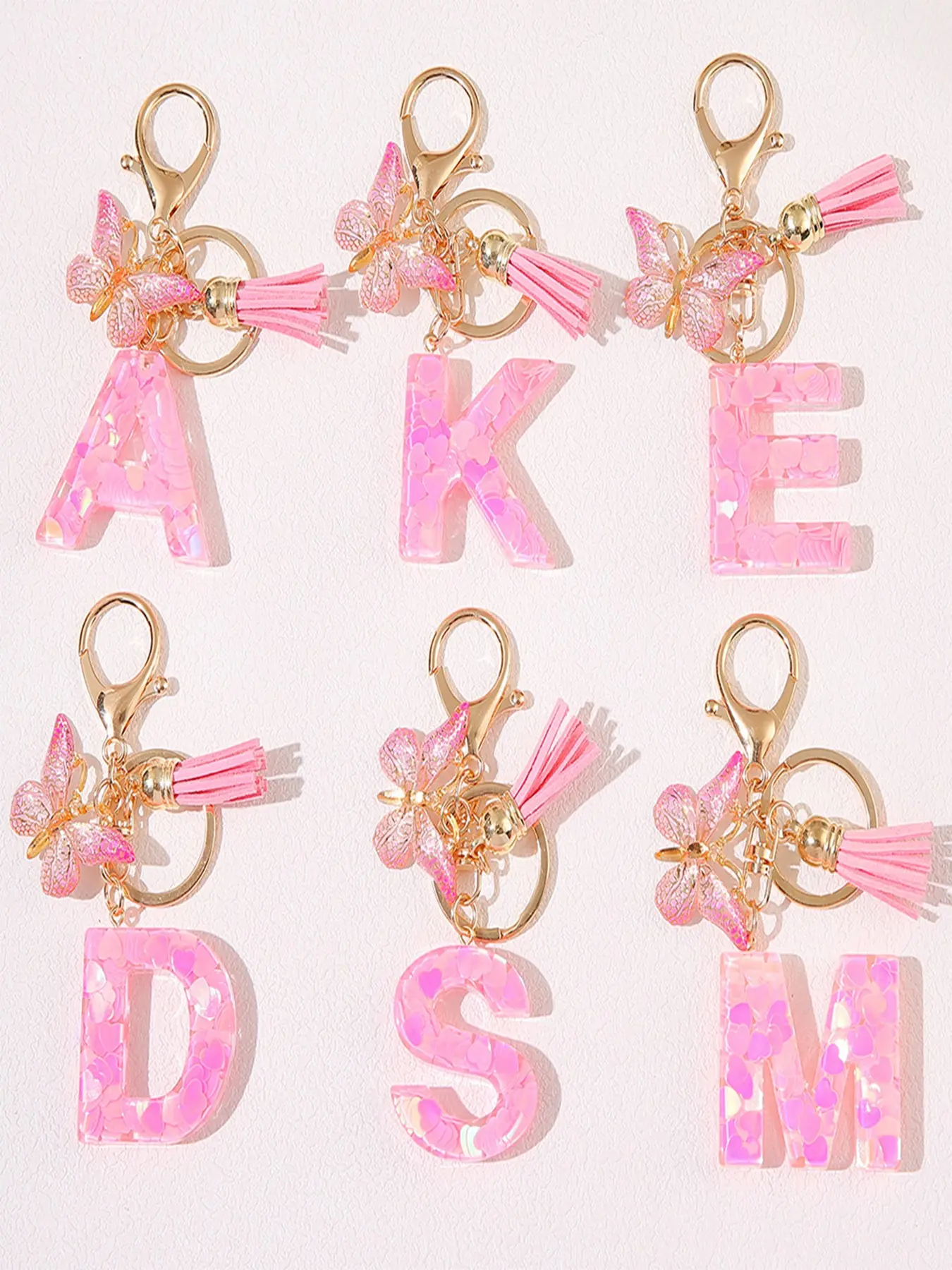 1PC/ Initial Key chain Accessories Keychain Accessory key rings Love Heart Sequins Resin Epoxy  English Letter Shape Pendant Key Chain Purple Tassel Butterfly Additions Key Ring Ladies' School Bag Gift Pendant Bling Bling Keychains Trendy Cute Keychain