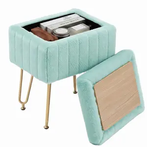 Ottoman For Entryway 4 Metal Legs Anti Slip Adjustable Feet 200lb Capacity Modern Footrest With Storage Faux Fur Thick Cushion For Home Shoe Changing