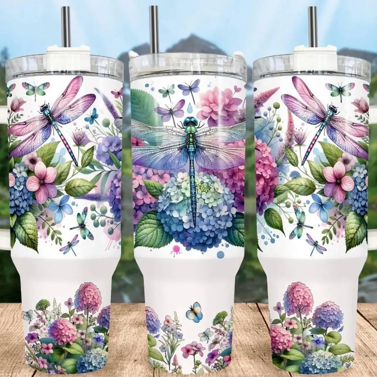40oz Dragonfly Floral Quencher