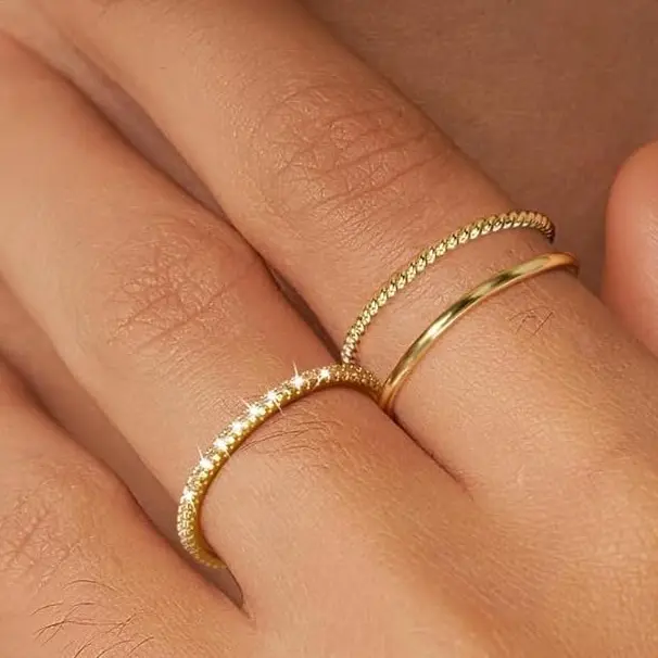 KOPERIN 3PCS Thin Stackable Ring Set For Women Dainty Thumb CZ Rings Non Tarnish Jewellery Gift for Fashion
