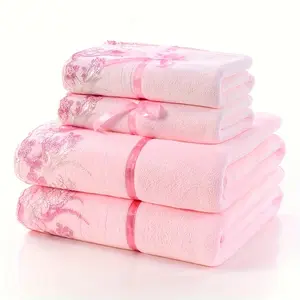 4-Piece Soft Lace Embroidery Microfiber Towel Set - 2 Bath Towels & 2 Hand Towels, Absorbent Bathroom Linen with Household Essentials