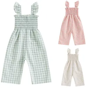 Infant Kids Summer Clothes Toddler Baby Girl Romper Jumpsuit Overall Pants Plaid Sleeveless Ruffle Halter  Outfit #Springtok