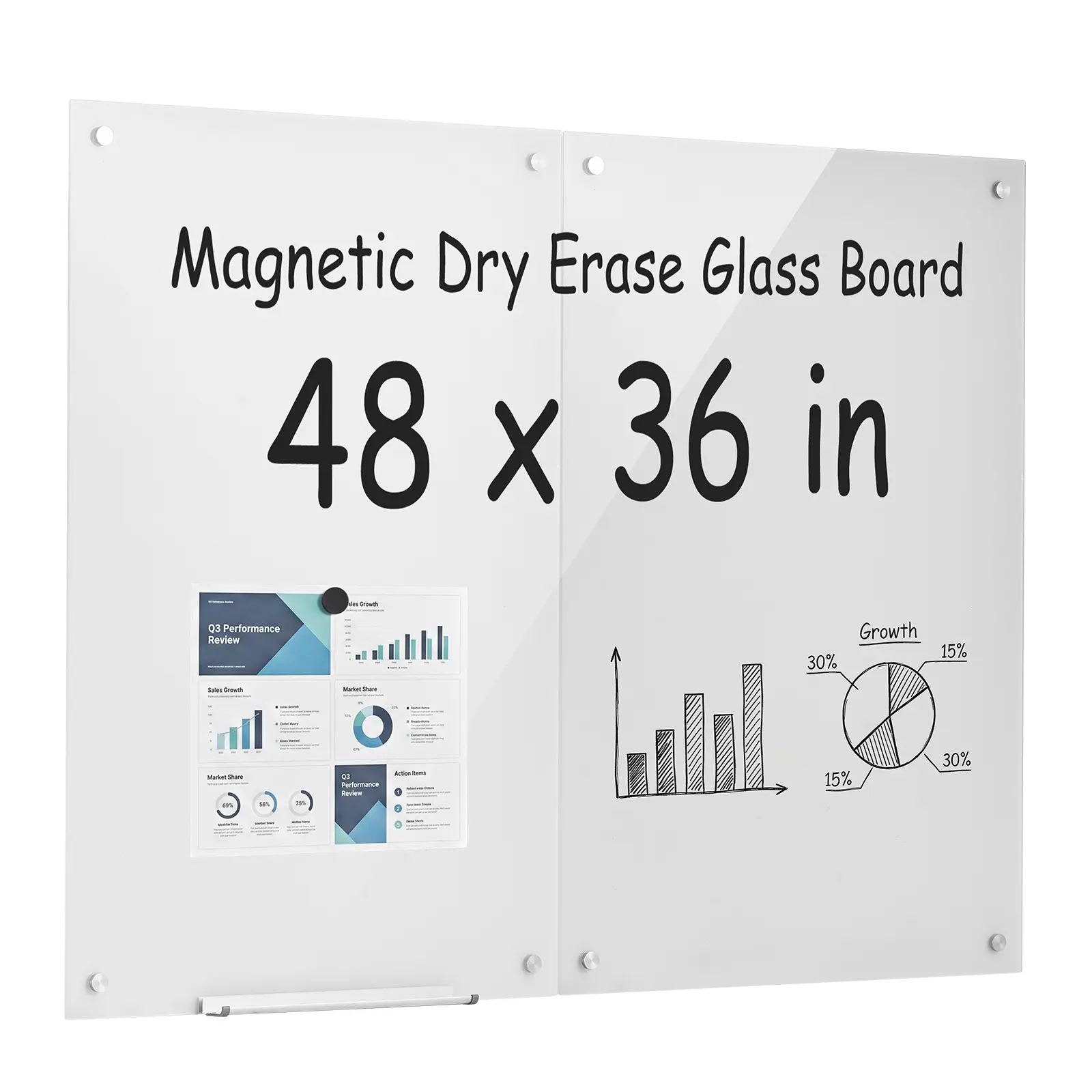 VEVOR Glass Dry Erase Board 2 Pack 35.4 x 23.6 in White Magnetic Whiteboard, Wall-Mounted, Frameless, Thick Tempered Glass, with Markers, Magnets and Eraser, for Office, School Classroom, Home Study
