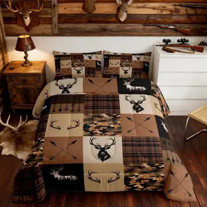 Camo Deer Comforter Set All Season Antlers Bedding Set 1 Hunting Camouflage Microfiber Bedclothes Farmhouse Bedroom Decor Duvet Quilt Breathable Soft Lightweight