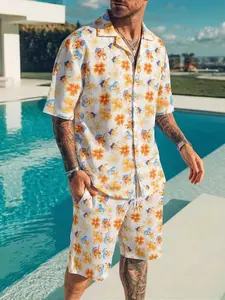 Men's Casual Beach Set Relaxed Fit Shirt And Elastic Waist Shorts Summer Vacation Outfit