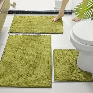 3-Piece Chenille Bathroom Rug Set, Ultra Soft Absorbent Bath Mats, Simple Solid Color Home Bathroom Door Mat