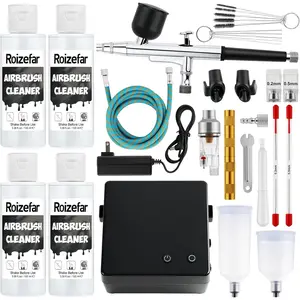 Airbrush Kit with Compressor, 55 PSI Non-Clogging Air Brush Painting Set with 4x3.38 fl oz Cleaner, 0.2/0.3/0.5mm Nozzles & Brush, for Painting, Modeling, Nail Art, Makeup