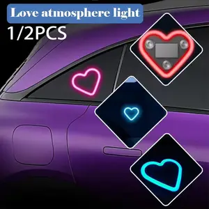 1/2PCS Universal Car Solar Heart-shaped LED Atmosphere Light Car Triangle Window Glowing Neon Light Car Interior Decoration Accessories