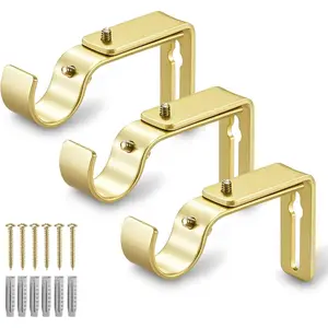 Curtain Rod Bracket Adjustable, Drapery Rod Holder Hooks Support Hangers for 1 inch Diameter Window Curtain Rods (Warm , 3-Pack)