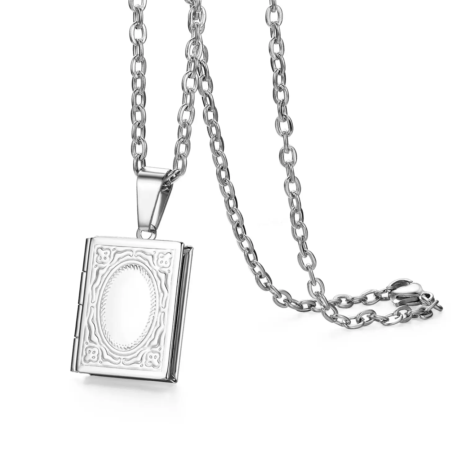 OIDEA Women's Vintage Book Locket Pendant Necklace - Stainless Steel Openable Chain Jewelry, Book-Inspired Necklaces, Free Custom Engraving Keepsake Gift, Hidden Compartment, Book Lovers