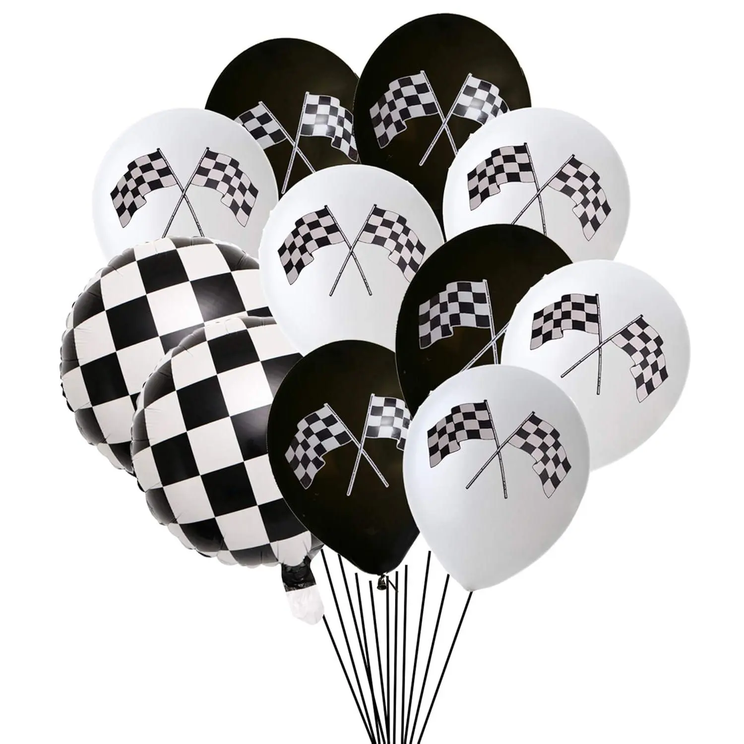 50Pcs Checkered Racing Car Flag Party Balloons - Racing Car/Dirt Bike/Motocross Themed Party Decorations Supplies Black White Checkered Balloon