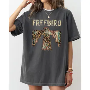 Free Bird, Western Thunderbird, Leopard Print, Concert Tee, Country, Rock Music Tshirt, Women's Comfort Color Tee, Tshirt