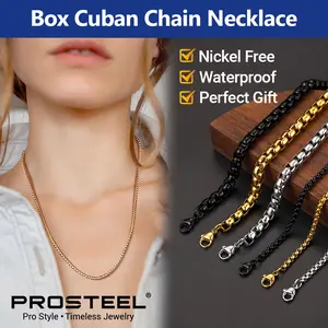 PROSTEEL Box Chain Necklace Stainless Steel Width 3mm/6mm Length 18-32 Inches Chain For Men Women with Gift Box