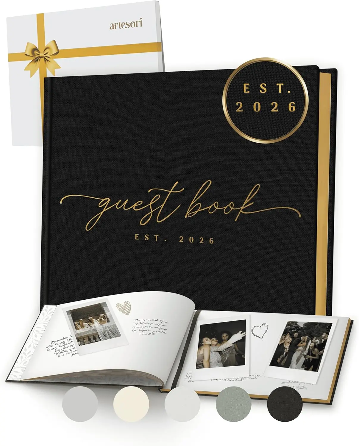 Artesori Personalized 2026 Wedding Guest Book for Reception — Summer Sale Deals Black Guestbook to Sign in, Elegant Baby Shower Guest Book for Party & Birthday &Graduation — Photo & Polaroid Guest Book for Wedding & Bridal Shower