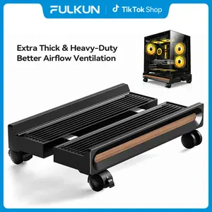 FULKUN PC Stand with Wheels Adjustable Mobile CPU Stand Ventilated Computer Tower Stand for Floor Use Locking Caster Wheels 80LB Load Capacity