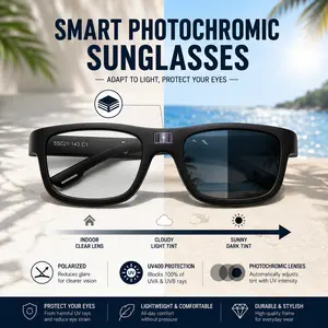 Paleshy Ultra-Light Smart Polarized Sunglasses Color-Shift Photochromic Square Glasses for Men Women UV Blocking Outdoor Safety Eyewear with Rapid Lenses
