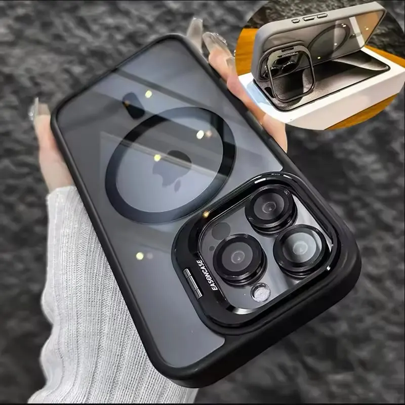Luxury Magnetic Shockproof Phone Case with Magsafe, Kickstand, Glass Lens Protector - Wireless Protection Accessory for iPhone 17 Pro Max,16,15,14,13,12,11