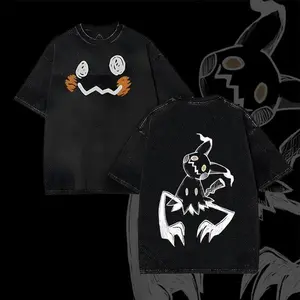 Mimikyu Halloween anime Double Printed Acid Washed Top graphic tee shirt clothes fan T-shirt Vintage Snowman Graphic Chill Out washed pure cotton short-sleeve Oversized men's T-shirt   men’s clothing Streetwear Distressed