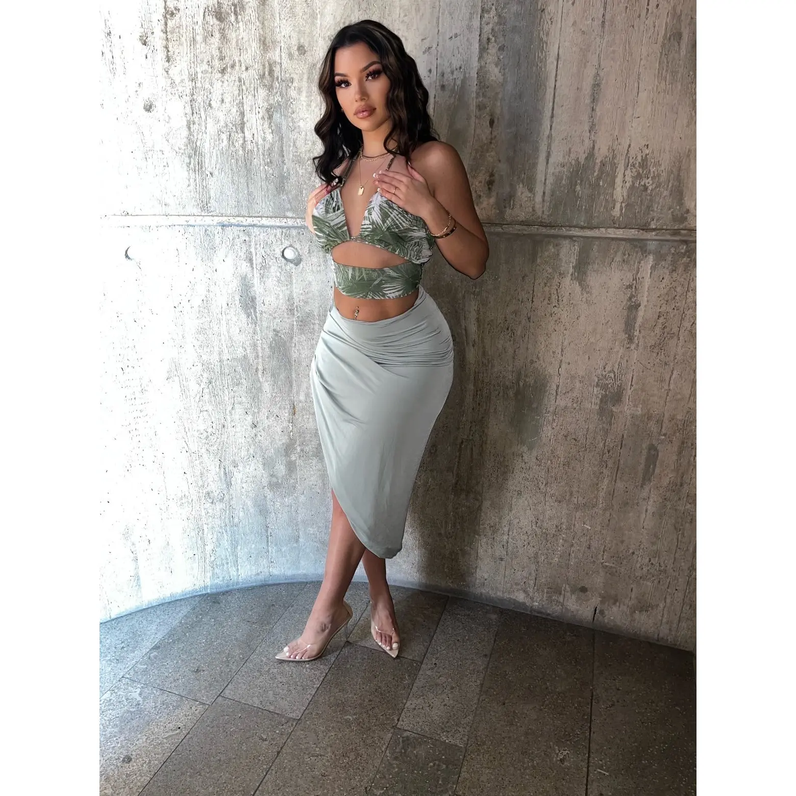 Palms Skirt Set (Sage)