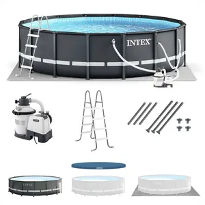 Intex Ultra XTR Frame 14' x 42" Round Above Ground Swimming Pool Set with Hydro Aeration Technology, Sand Filter Pump, Ladder, Ground Cloth & Pool Cover