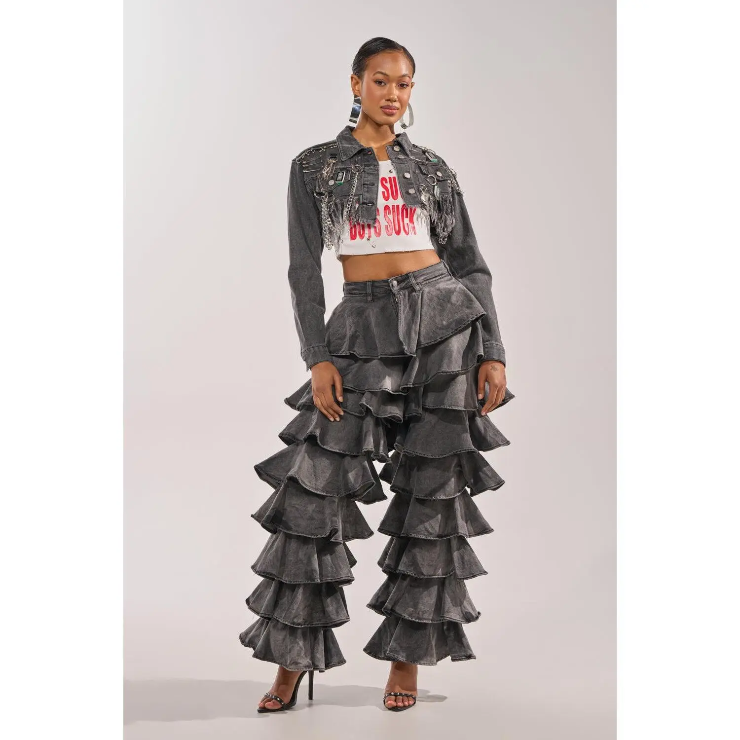 LOOK THIS WAY RUFFLE DENIM PANT