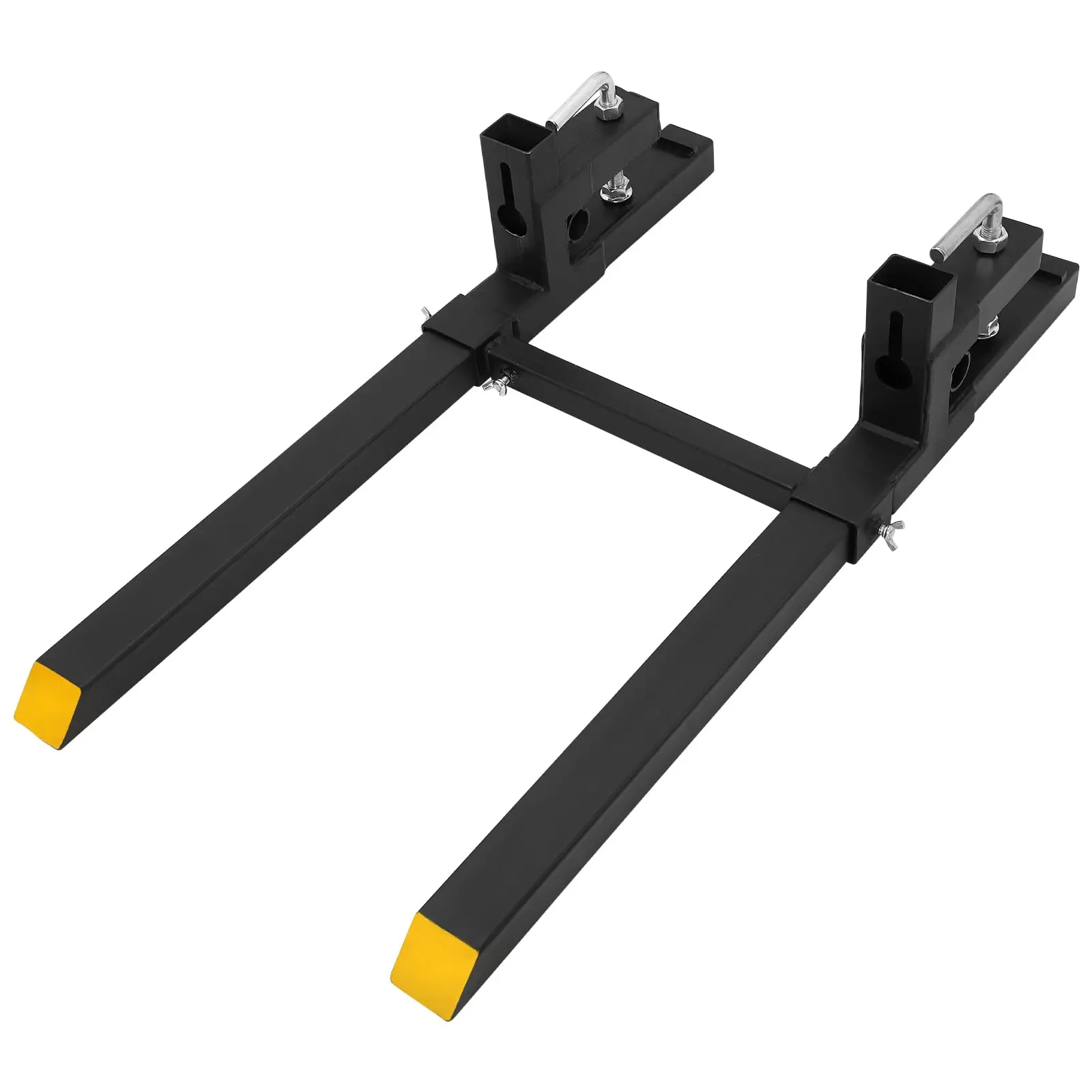 GARVEE Industrial Heavy-Duty Clamp-On Pallet Forks - 43in (2500lbs) & 60in (4000lbs) Sizes, Adjustable Stabilizer Bar, Quick Attachment for Bucket Tractors, Skid Steers, Heavy Lifting