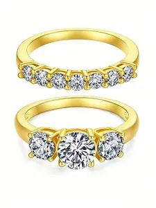 Women's Moissanite Engagement Wedding Ring Set, Classic Micro Pave Diamond Rings, Comfortable Daily Wear, Birthday & Gift Jewelry