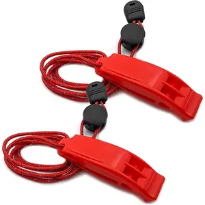 2PCs Super Loud Double Tube Emergency Survival Safety Whistles with Adjustable Reflective Lanyard, Waterproof Boat Whistle for Life Vest Jacket Kayak Hiking Kids (Red)