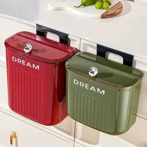Wall-Mounted Kitchen Trash Can High-Value Large Capacity Lidded Trash Bin No Bending Required Movable Waste Basket Dopamine