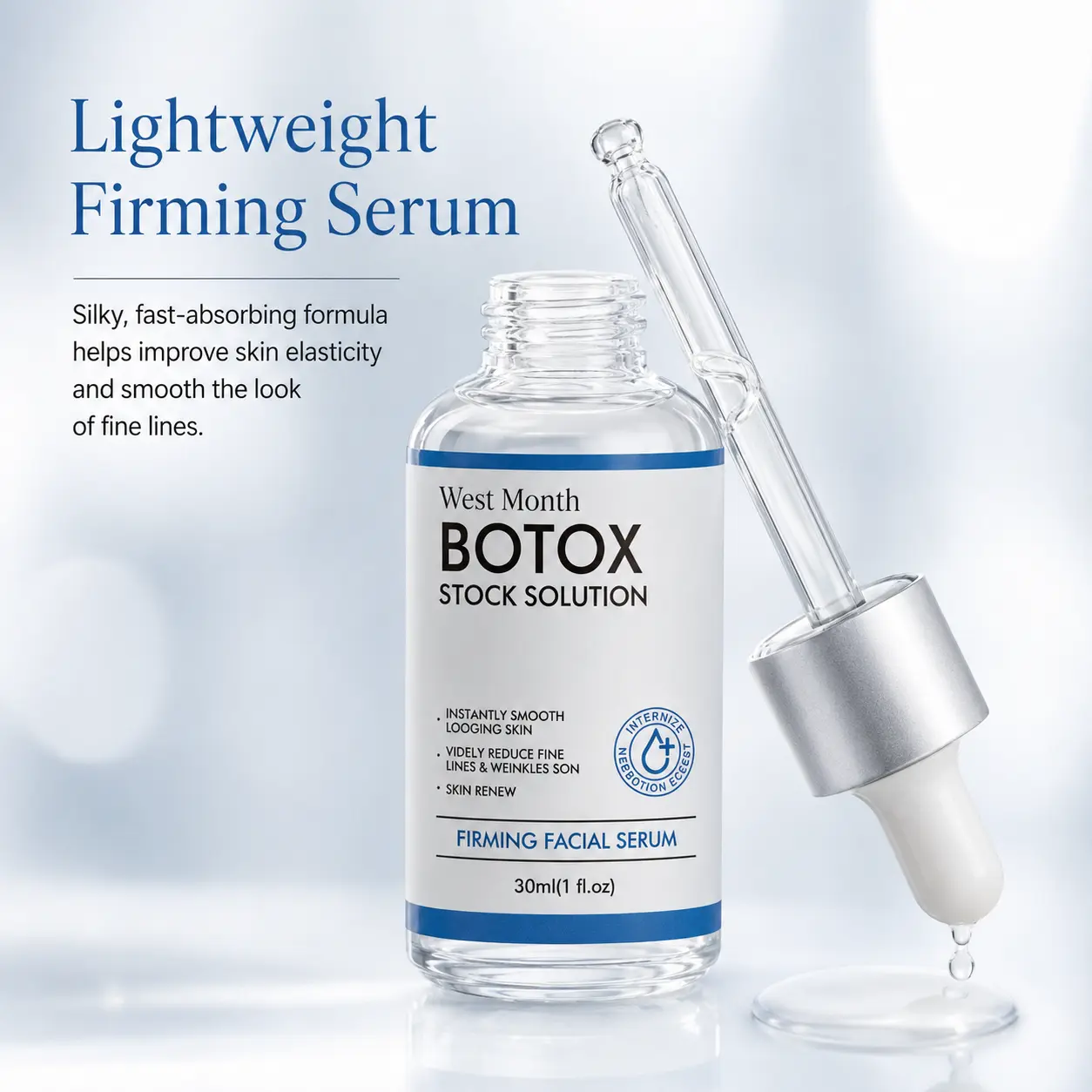 West Month Firming Facial Serum 30ml, Lightweight Fast-Absorbing Face Serum for Smoother-Looking Skin, Fine Line Appearance Care, Skin Renewal, Hydrating Daily Skincare for All Skin Types