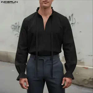 INCERUN Men's Vampire Goth Ruffle Shirt Halloween Party Pirate Poet Blouse